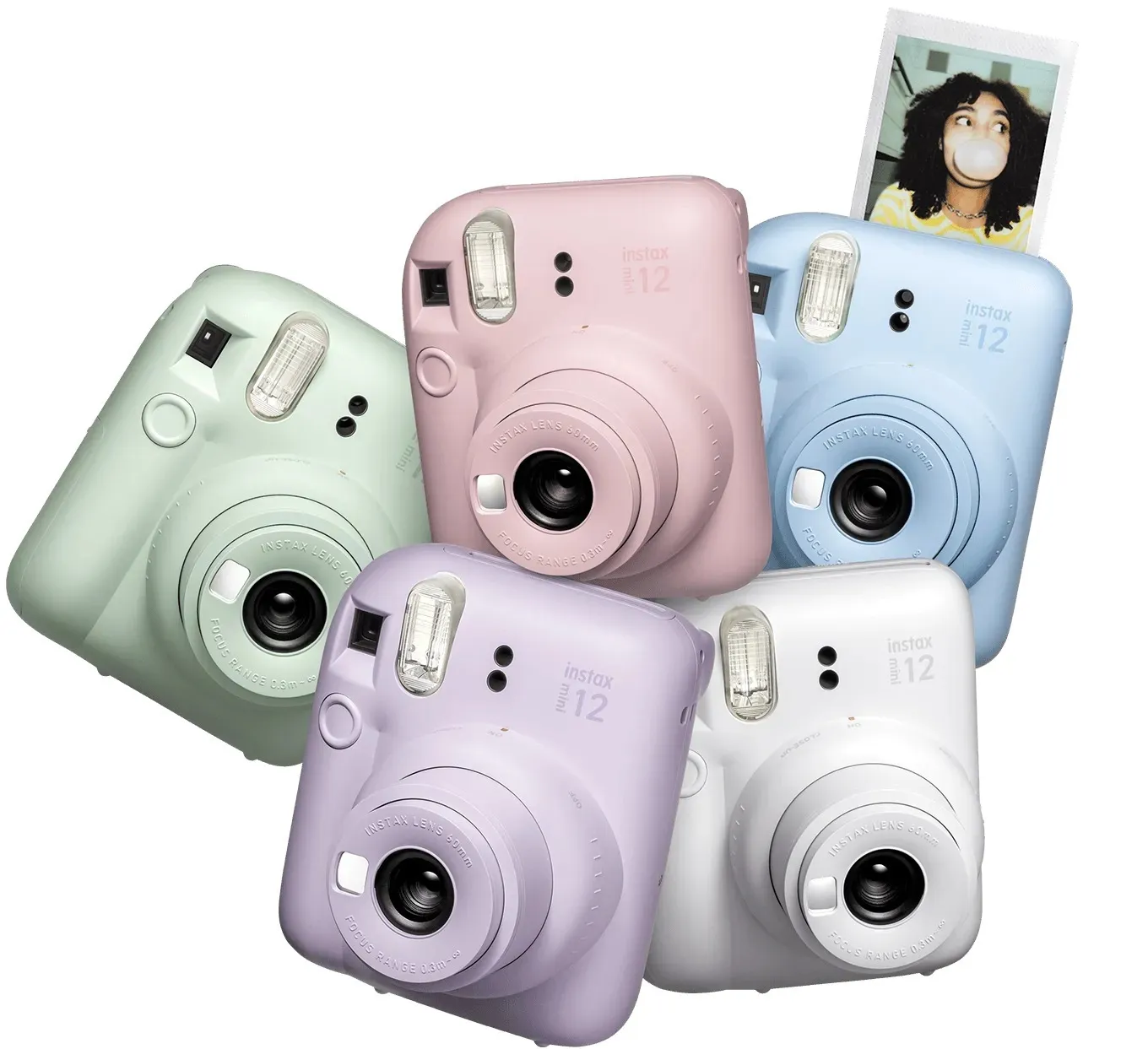 Fujifilm Instax Mini 12 instant camera in a pastel color
